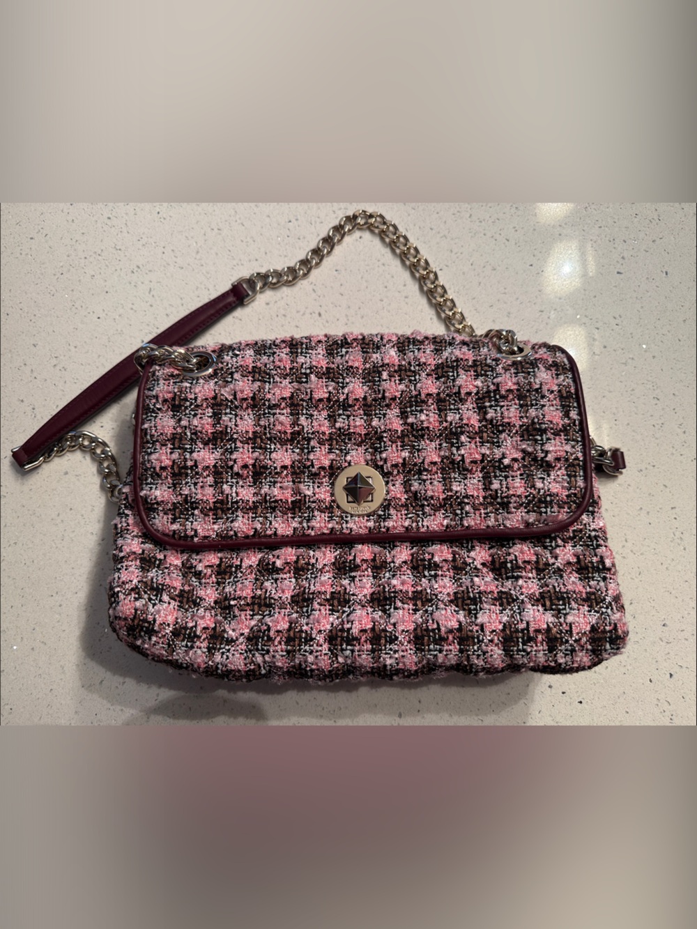 kate spade Pink and Black Tweed Chain Shoulder Bag